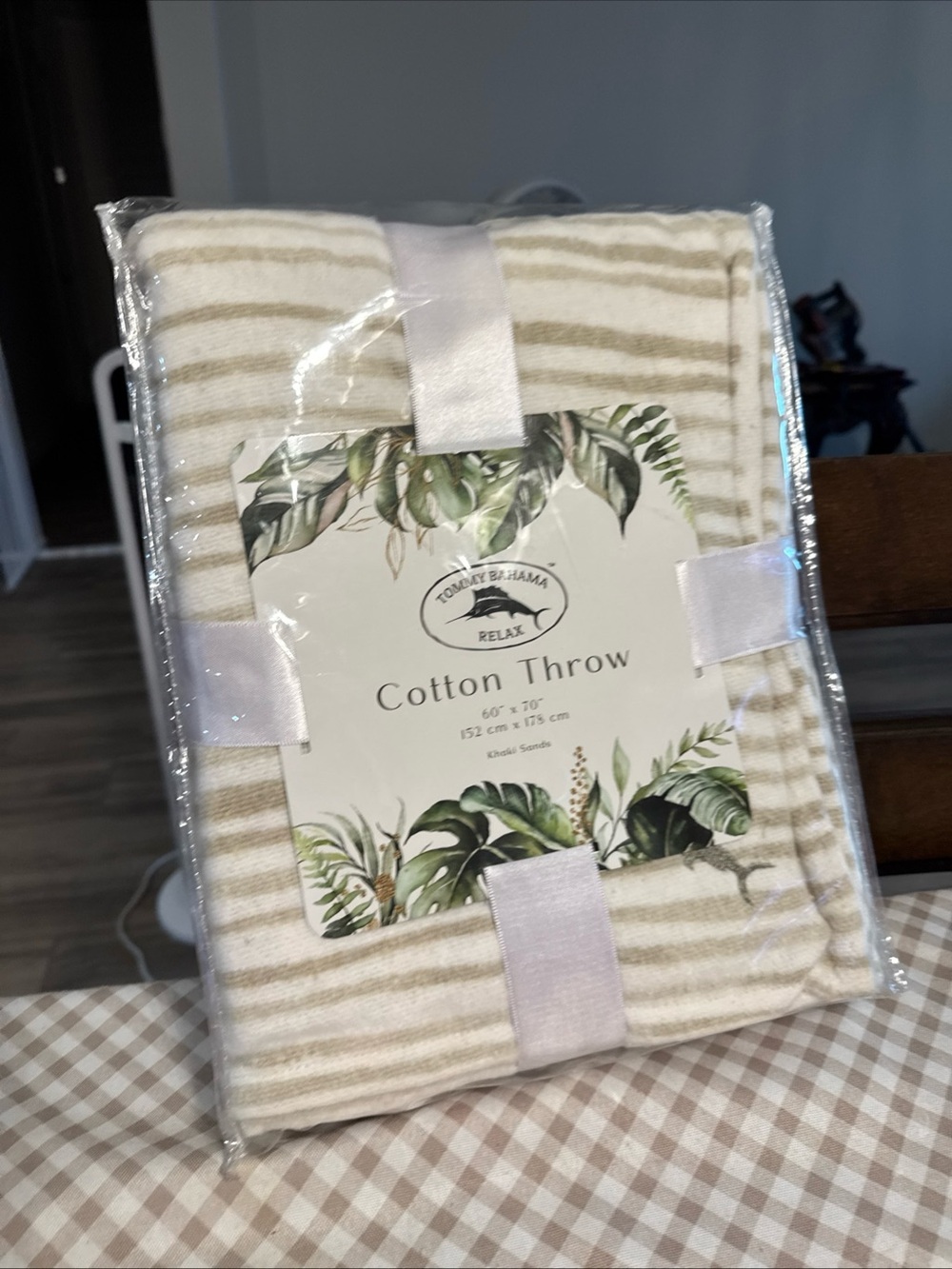 Tommy Bahama Cotton Throw - Beige & White Stripes